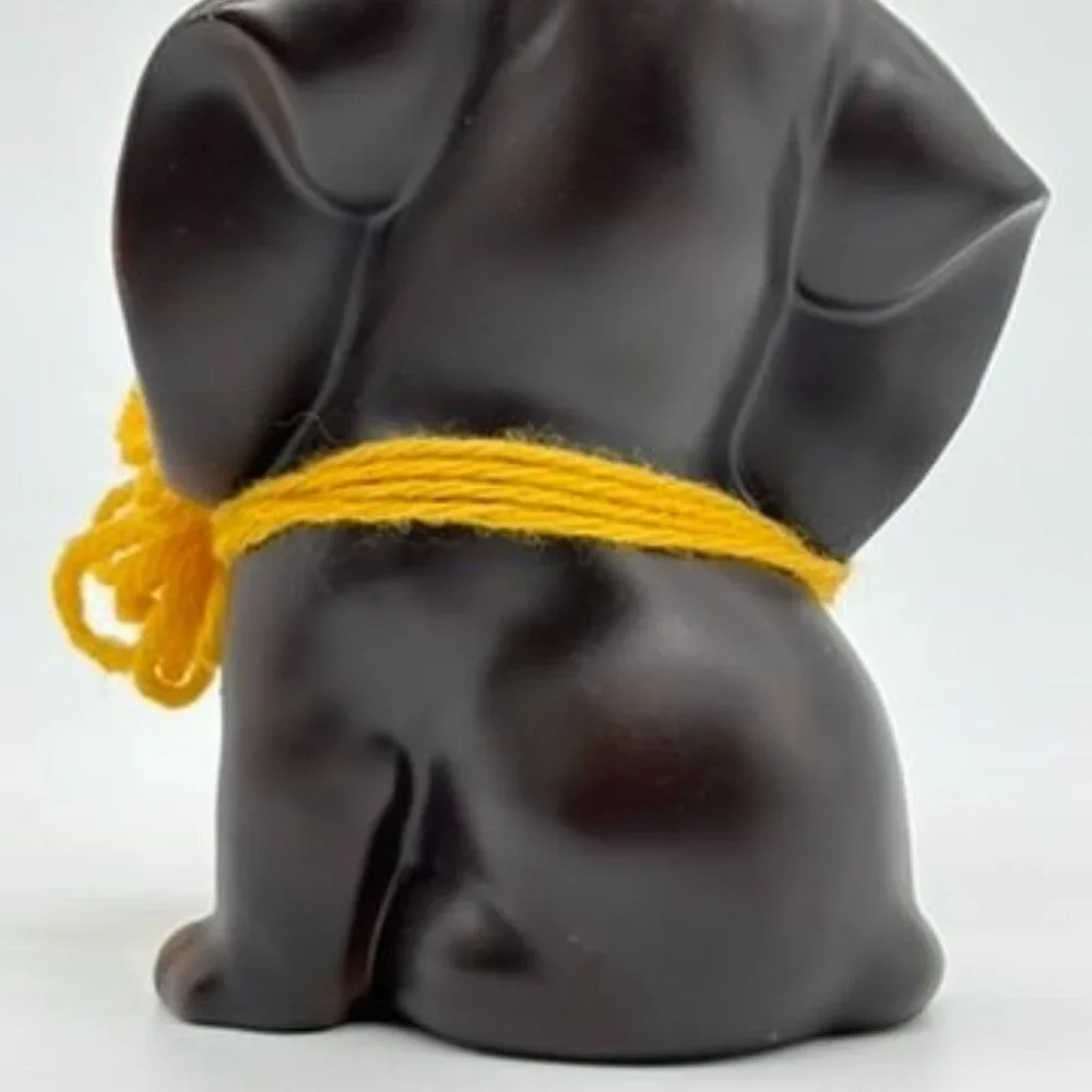 Vintage Nanco Ceramic Puppy Figurine Dark Brown W/Yellow Bow & Puppy Lapel Pin~~ - Picture 4 of 9